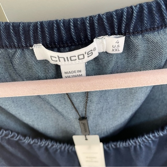 NWT Chico’s Dark Wash Denim Stretch Convertible Popover Swing 3/4 Sleeve Top - Picture 4 of 12